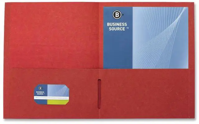 Alt view image 2 of 5 - Business Source 2-Pocket Folders 125 Sht Cap Letter 12"x9" 25/BX RED 78494