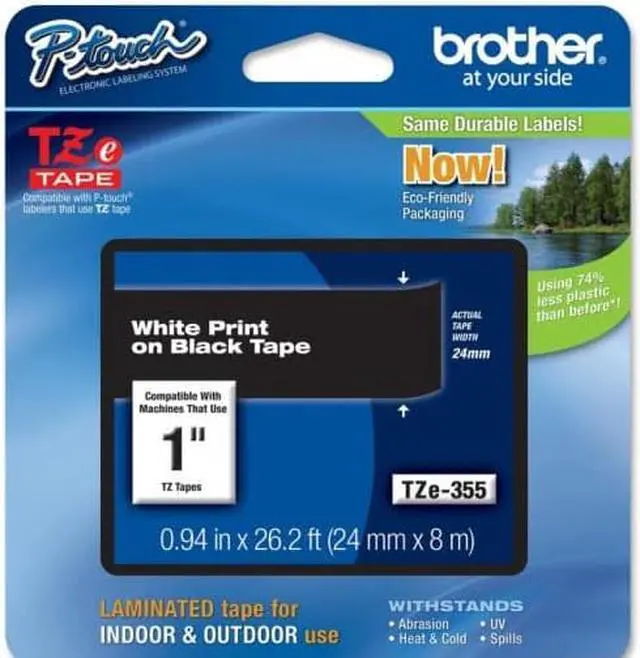 Alt view image 11 of 20 - Brother P-touch TZe 1" Laminated Tape Cartridge - 1" Width x 26 1/5 ft Length - Rectangle - Thermal Transfer - White, Bl