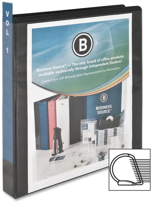 Alt view image 2 of 5 - Business Source D-Ring View Binder 1" Capacity 11x8-1/2" Black 28446
