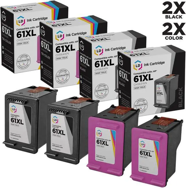 Main image of LD © Remanufactured Replacements for Hewlett Packard HP 61 4PK High Yield Ink Cartridges Includes: 2 CH563WN Black, & 2 CH564WN Color for use in HP Deskjet, ENVY, & OfficeJet Series