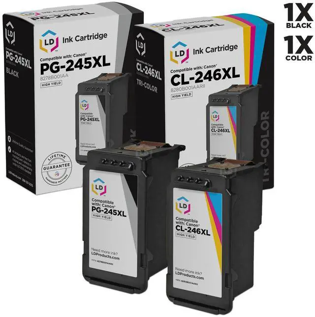 Main image of LD © Remanufactured Replacements for Canon PG-245XL/CL-246XL 2PK HY Ink Cartridges: 1 8278B001AA Black, and 1 8280B001AA Color for PIXMA iP2820, MG2420, MG2520, MG2920, MG2922, MG2924, & MX492
