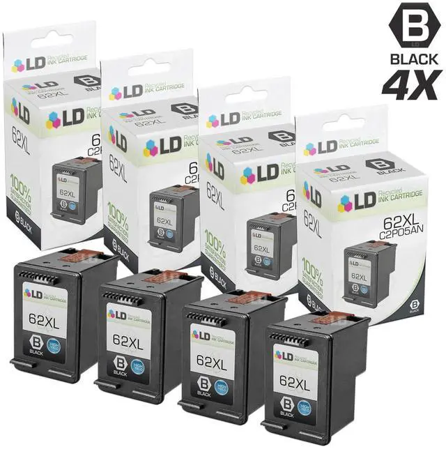 Main image of LD © Remanufactured Replacements for Hewlett Packard C2P05AN / HP 62XL Set of 4 HY Black Ink Cartridges for HP ENVY 5640, 5642, 5643, 5644, 5646, 5660, 7640, 7645, OfficeJet 5740, 5742, & 5747