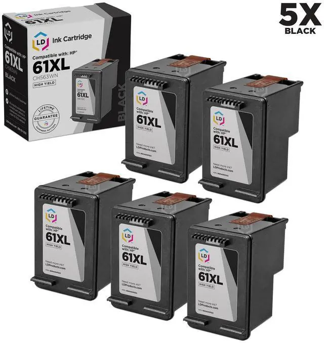 Main image of LD Remanufactured Replacement Ink Cartridges for HP CH563WN HP 61XL / 61 High-Yield Black (5 Pack) for the HP ENVY 5530, 5531, HP DeskJet 3054, J610a, 2514, 3512, 3056A, OfficeJet 4632 DeskJet 3056A