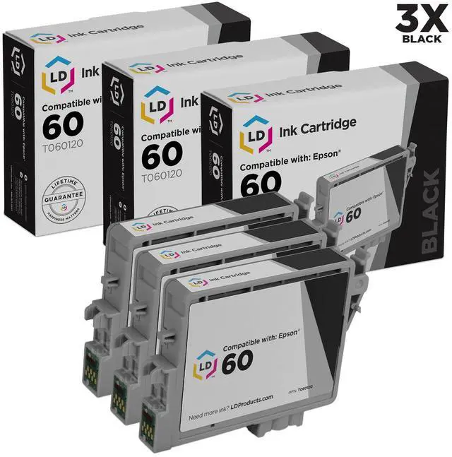 Main image of LD © Remanufactured Replacements for Epson T060120 Set of 3 Black Pigment Based Inkjet Cartridges