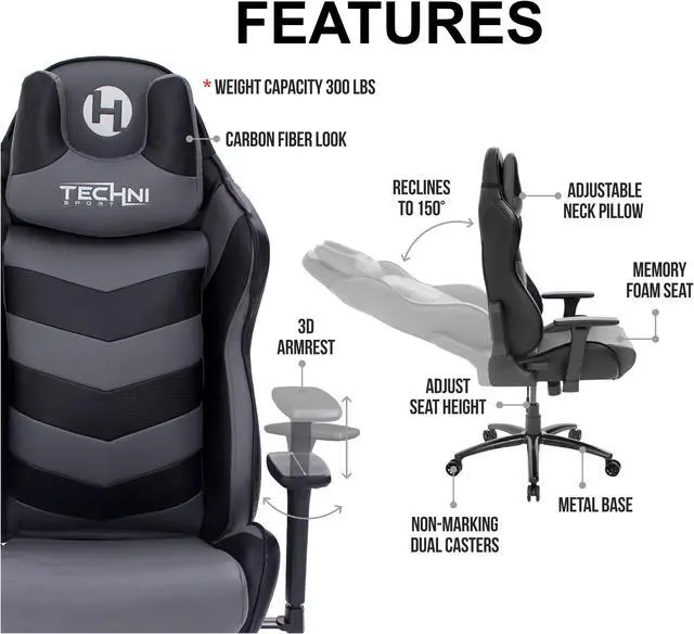 Alt view image 4 of 5 - Urban Designs Chevron Ergonomic Racer Style Video Gaming Chair - Grey Black