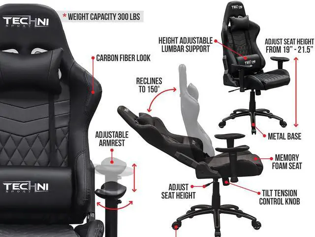 Alt view image 5 of 5 - TECHNI SPORT TS51 Black Gaming Chair