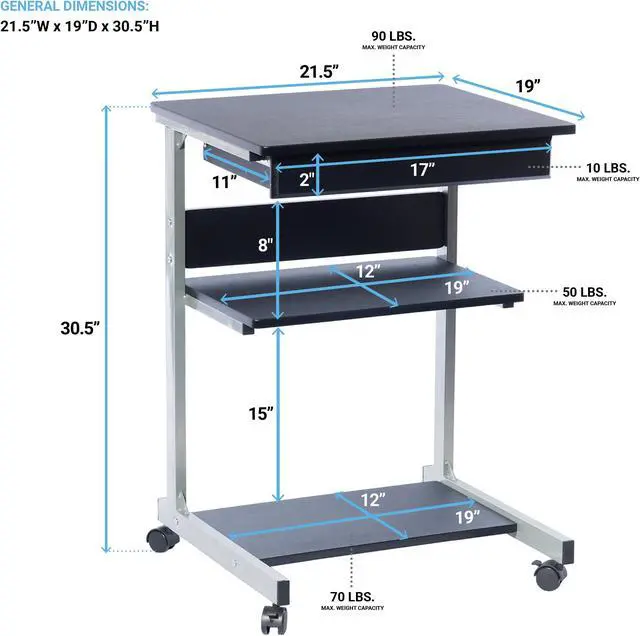 Alt view image 4 of 6 - Urban Designs Rolling Laptop Cart with Storage