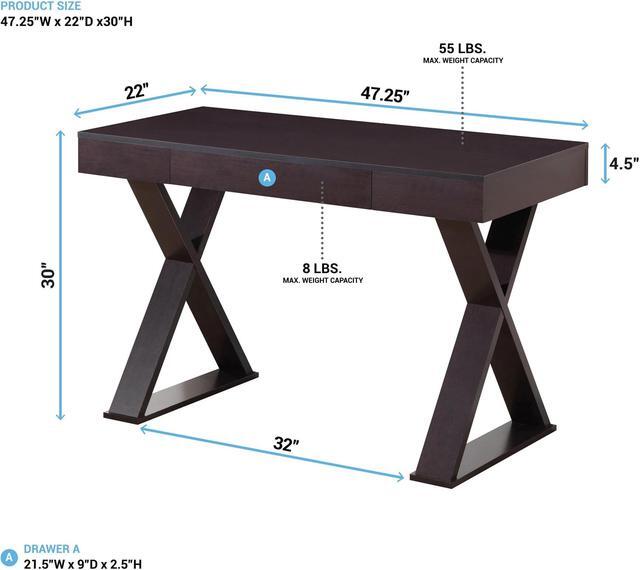 Alt view image 4 of 4 - Office Express X-Leg Laptop Computer Home Office Desk - Espresso