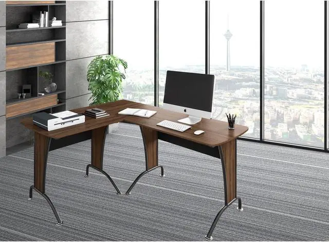 Main image of VIP Suite Ergonomic Corner L-Shaped Computer Desk Workstation - Mahogany