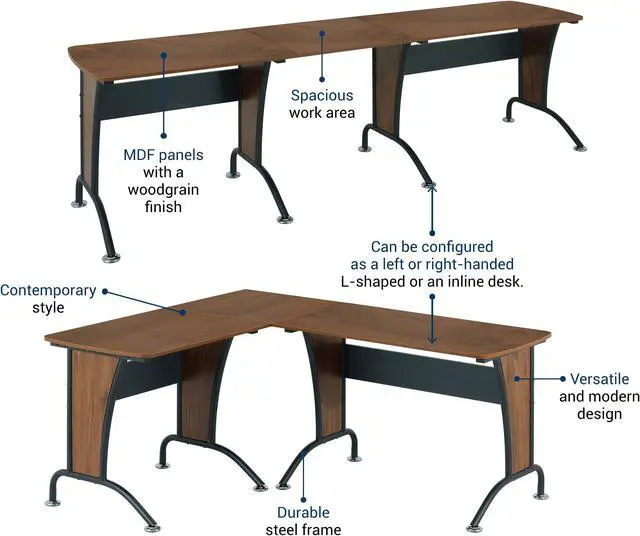 Alt view image 3 of 6 - VIP Suite Ergonomic Corner L-Shaped Computer Desk Workstation - Mahogany