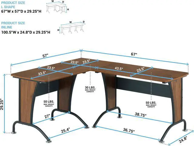 Alt view image 4 of 6 - VIP Suite Ergonomic Corner L-Shaped Computer Desk Workstation - Mahogany