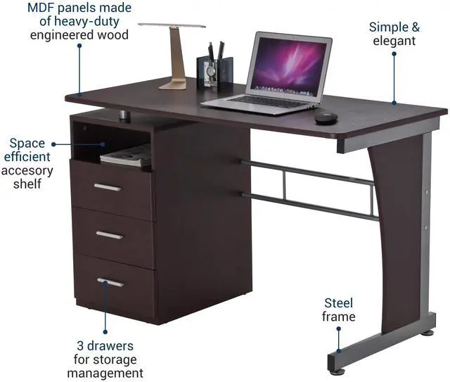 Alt view image 3 of 5 - Deluxe Ergonomic Side Cabinet Compact Multifunction Computer Desk - Chocolate