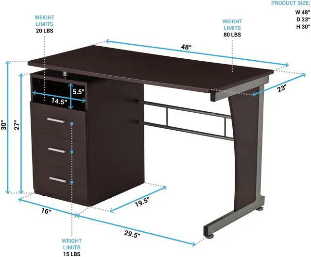 Alt view image 4 of 5 - Deluxe Ergonomic Side Cabinet Compact Multifunction Computer Desk - Chocolate