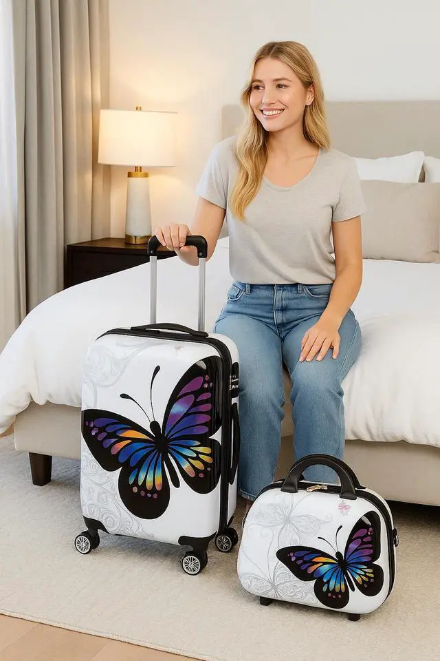 Alt view image 9 of 12 - World Traveler Butterfly 2-piece Hardside Carry-on Spinner Luggage Set