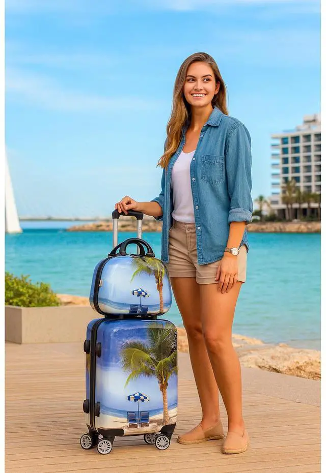 Alt view image 2 of 6 - World Traveler Palm Tree 2-Piece Hardside Carry-On Spinner Luggage Set