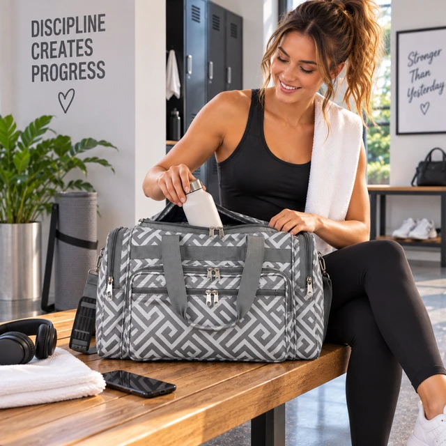 Alt view image 2 of 2 - World Traveler 19-inch Carry-On Shoulder Duffel Bag - Grey White Greek Key