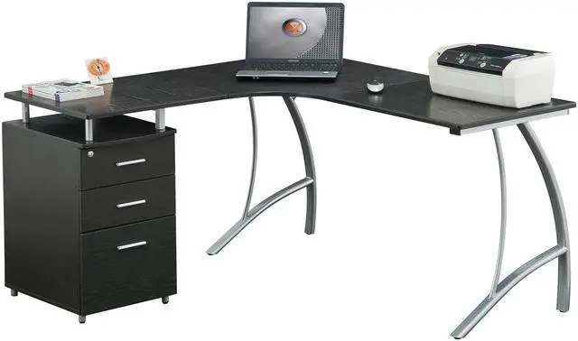 Main image of Office Express L-Shape Corner Computer Desk with File Cabinet - Espresso