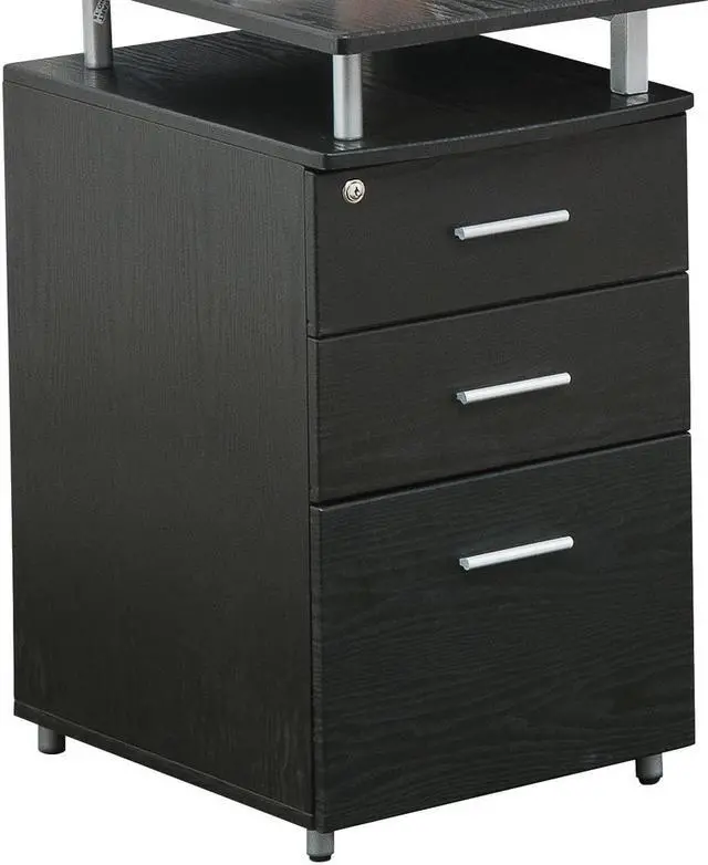 Alt view image 2 of 2 - Office Express L-Shape Corner Computer Desk with File Cabinet - Espresso