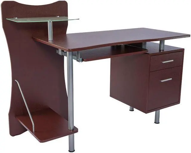 Alt view image 6 of 16 - Deluxe Stylish Ergonomic Computer Desk with Two Drawer - Chocolate
