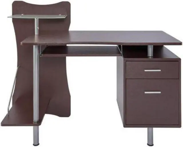 Alt view image 7 of 16 - Deluxe Stylish Ergonomic Computer Desk with Two Drawer - Chocolate