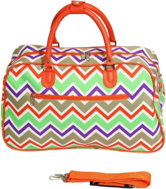 Alt view image 2 of 3 - All-Seasons New Age ZigZag 21" Carry-On Shoulder Tote Duffel Bag - Orange Trim