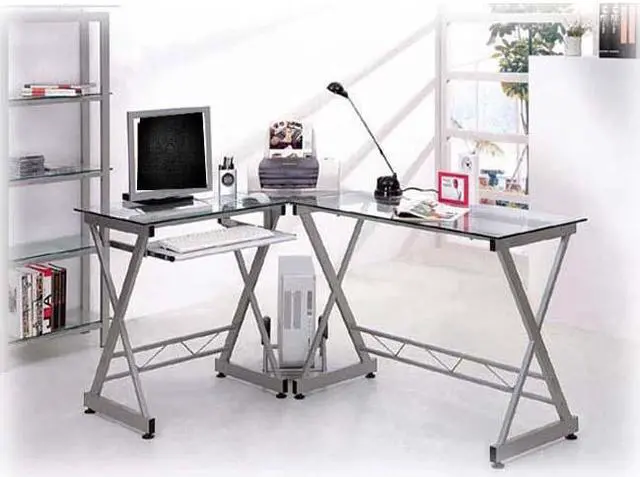 Alt view image 15 of 18 - Deluxe Ergonomic L-Shaped Computer Desk Workstation - Clear Tempered Glass