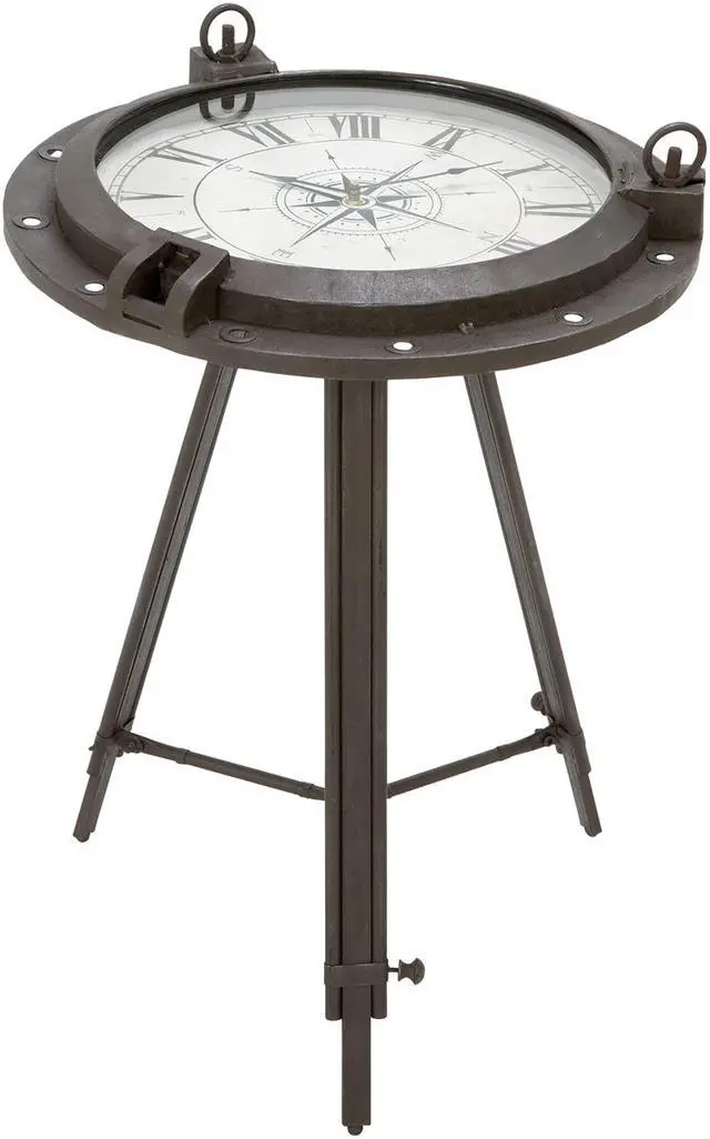 Main image of Urban Designs Industrial Porthole Metal Round Clock Coffee and End Table