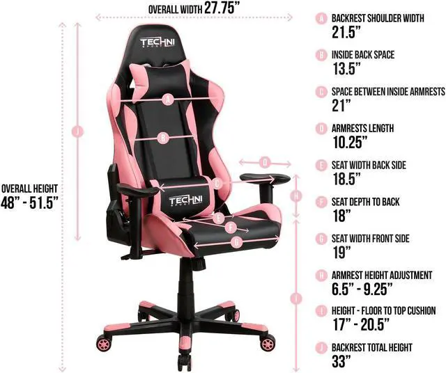 Alt view image 3 of 6 - Urban Designs Ergonomic High Back Racer Style PC Gaming Chair - Pink