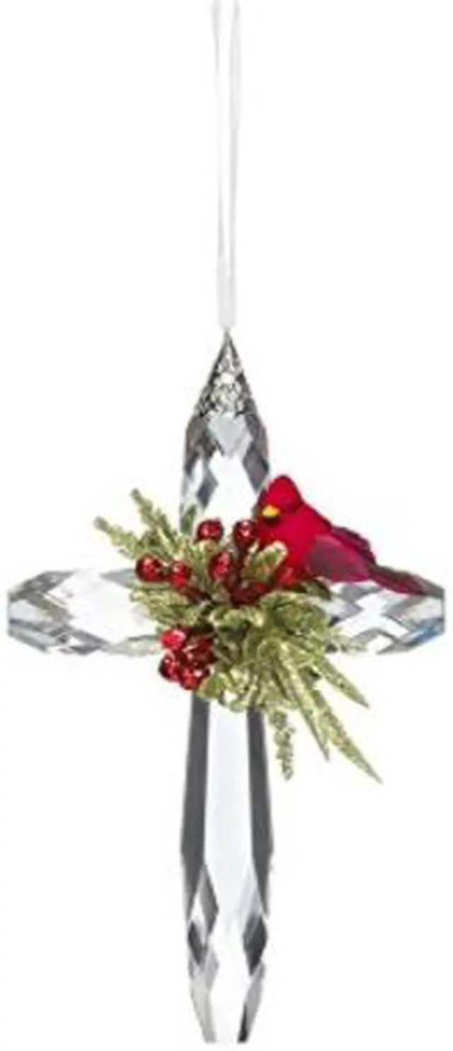 Main image of Ganz Kissing Krystal Mistletoe Cardinal on Acrylic Cross