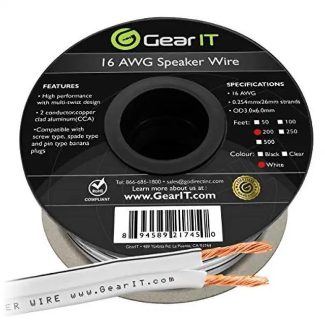 Alt view image 12 of 13 - 16 Gauge Speaker Wire, GearIT 200 ft 16AWG for Home Theater / Car Audio / Outdoor Installation High Quality Speaker Wires, White