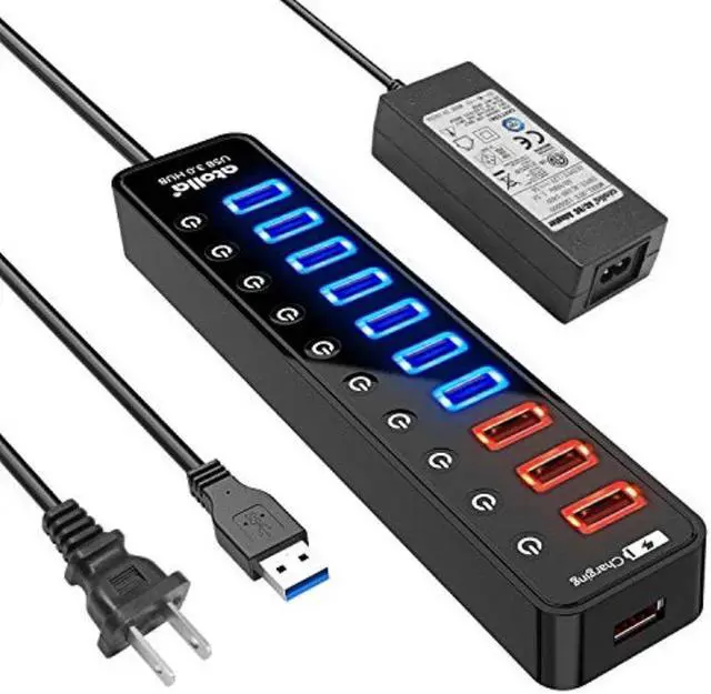 Alt view image 8 of 9 - powered usb 3.0 hub, atolla usb 3.0 data hub 11 ports - 7 usb 3.0 data ports + 4 smart charging port with individual on/off swi