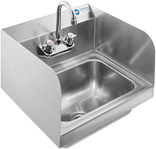 Alt view image 8 of 9 - GRIDMANN Commercial NSF Stainless Steel Sink with Faucet & Side Splashes - Wall Mount Hand Washing Basin