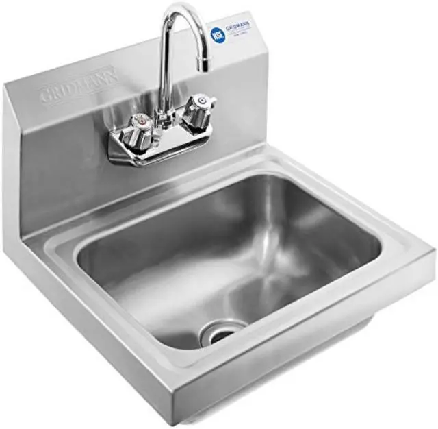 Alt view image 8 of 14 - GRIDMANN Commercial NSF Stainless Steel Sink Wall Mount Hand Washing Basin with Faucet