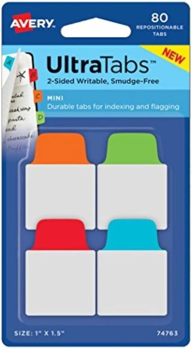 Alt view image 14 of 18 - Avery Mini Ultra Tabs, 1 x 1.5, 2-Side Writable, Red/Blue/Orange, 80 Repositionable Tabs (74763)