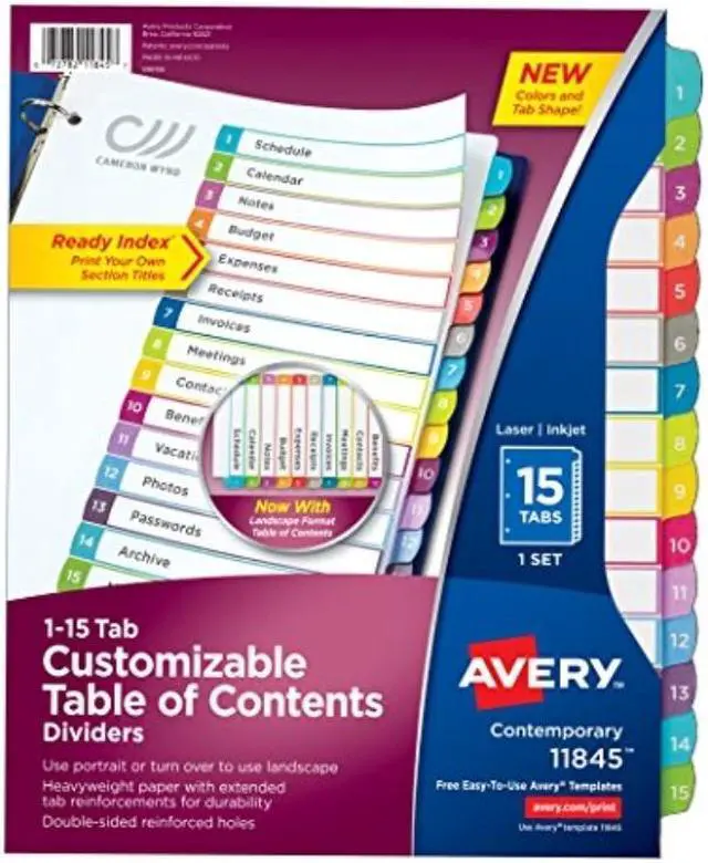 Alt view image 18 of 20 - Avery Ready Index Table of Contents Dividers Multicolor Tabs 1-15 Letter 11845
