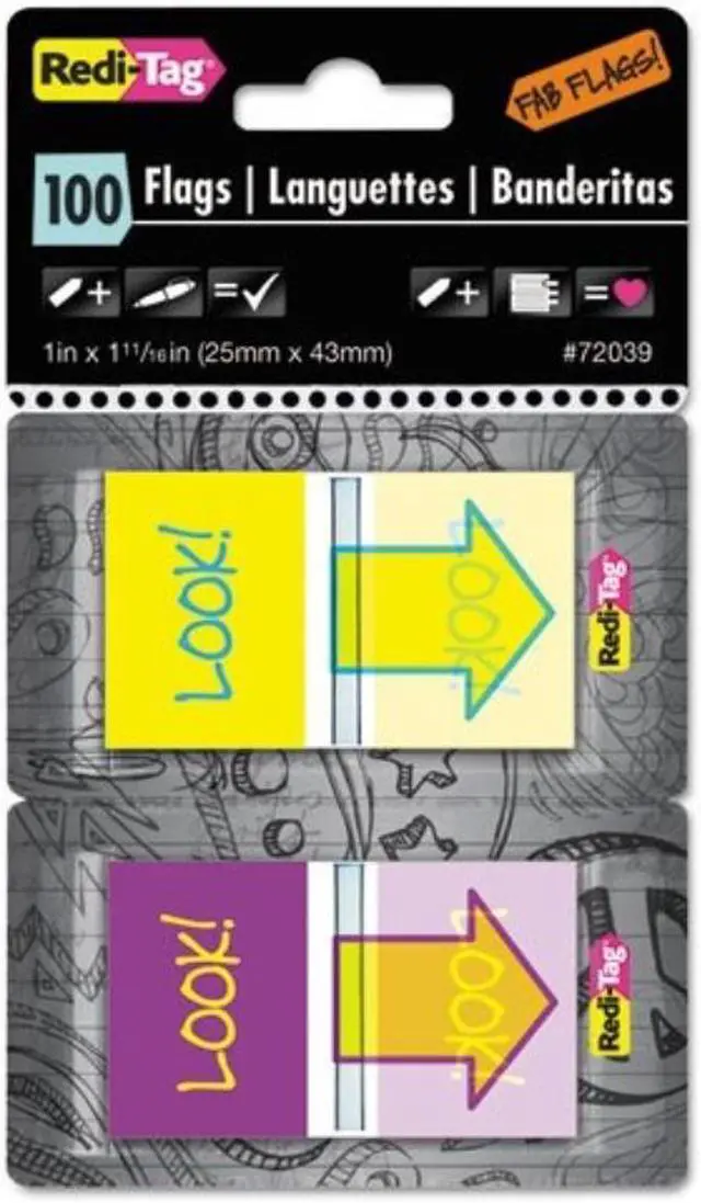 Alt view image 4 of 6 - Redi-Tag Pop-Up Fab Page Flags w/Dispenser "Look!" Purple/Yellow; Yellow/Teal 100/Pack 72039