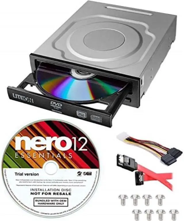 Alt view image 6 of 6 - Lite-On 24X SATA Internal DVD+/-RW Drive Optical Drive IHAS124-14 + Nero 12 Essentials Burning Software + Sata Cable Kit