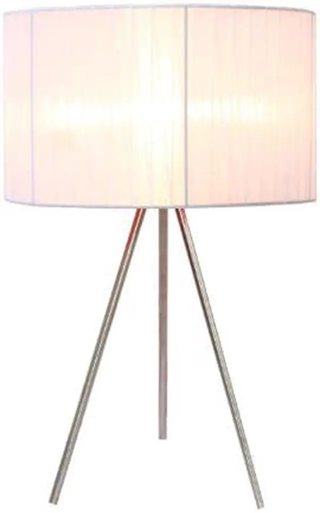 Alt view image 4 of 10 - Simple Designs Brushed Nickel Tripod Table Lamp with Pleated Silk Sheer Shade