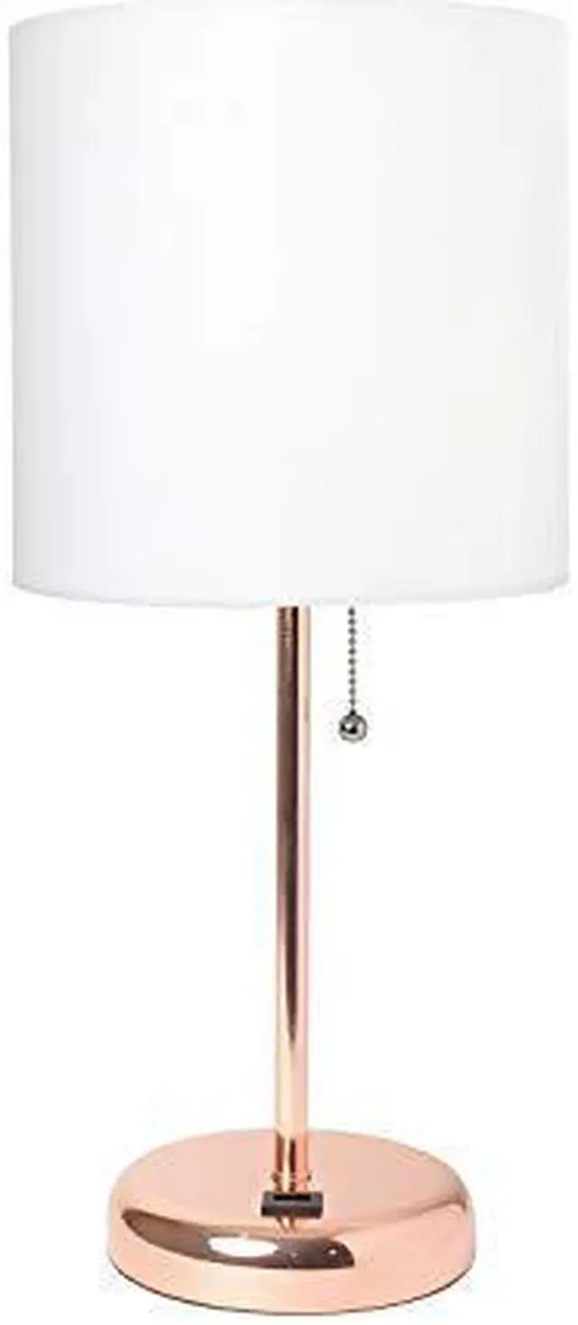 Alt view image 13 of 16 - LimeLights Rose Gold Stick Lamp with USB charging port and Fabric Shade, White