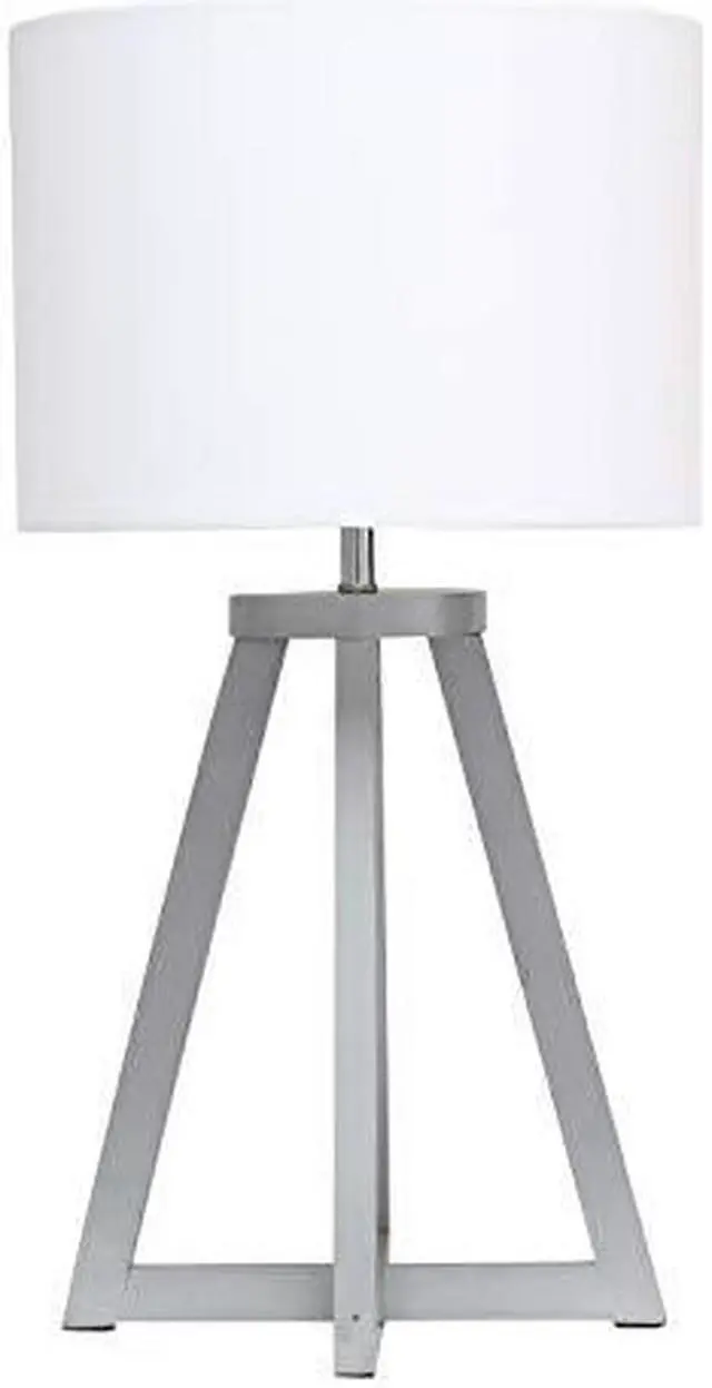 Alt view image 11 of 18 - Simple Designs Interlocked Triangular Gray Wood Table Lamp with White Fabric Shade