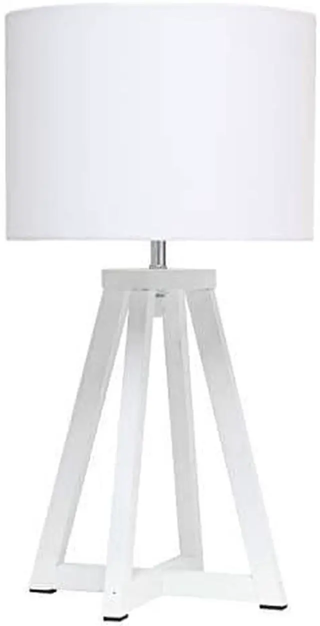 Alt view image 10 of 18 - Simple Designs Interlocked Triangular White Wood Table Lamp with White Fabric Shade