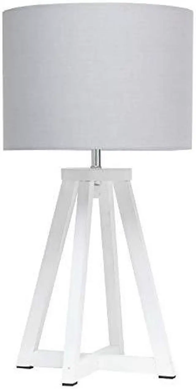 Alt view image 12 of 18 - Simple Designs Interlocked Triangular White Wood Table Lamp with Gray Fabric Shade