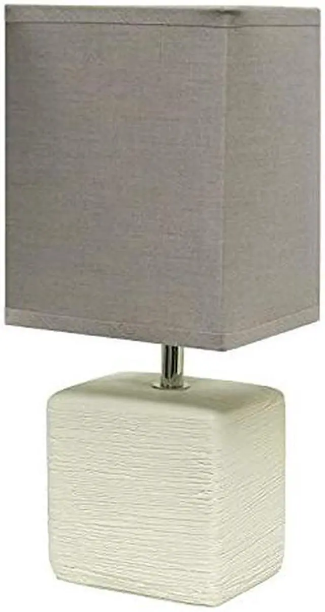 Alt view image 13 of 14 - Simple Designs Petite Faux Stone Table Lamp with Fabric Shade, OffWhite with Gray Shade