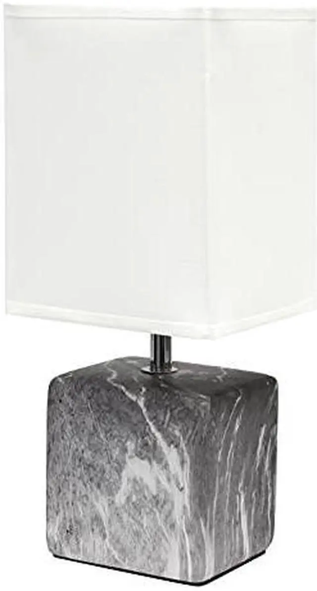 Alt view image 13 of 14 - Simple Designs Petite Marbled Ceramic Table Lamp with Fabric Shade, Black with White Shade