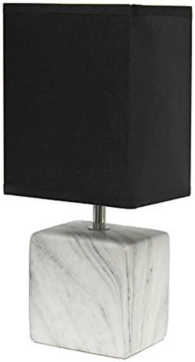 Alt view image 9 of 14 - Simple Designs Petite Marbled Ceramic Table Lamp with Fabric Shade, White with Black Shade