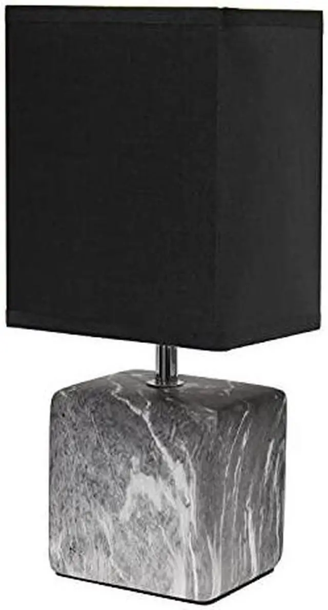 Alt view image 13 of 14 - Simple Designs Petite Marbled Ceramic Table Lamp with Fabric Shade, Black with Black Shade