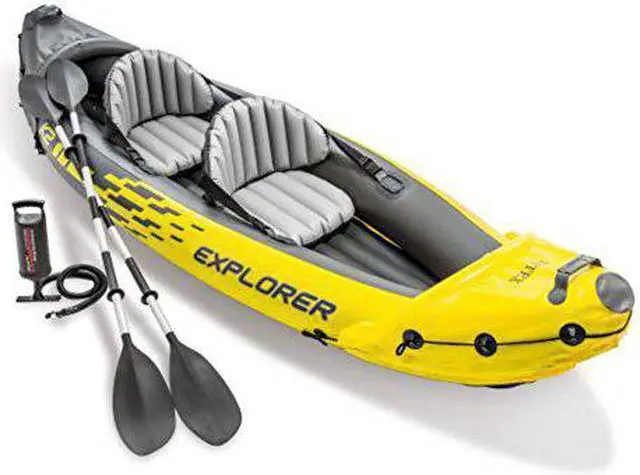 Alt view image 2 of 15 - Intex Explorer K2 2-Person Inflatable Kayak Set with Oars and Air Pump, Yellow