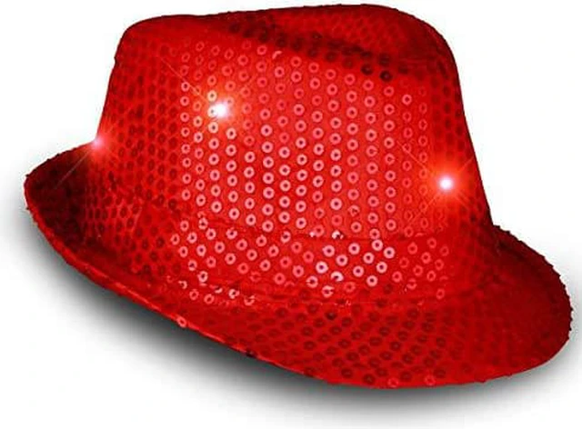 Alt view image 4 of 5 - blinkee led flashing fedora hat with red sequins by