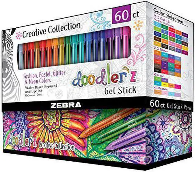 Alt view image 4 of 5 - Zebra doodler'z Gel Pen Medium Point Assorted Inks 60/Pack (41960)