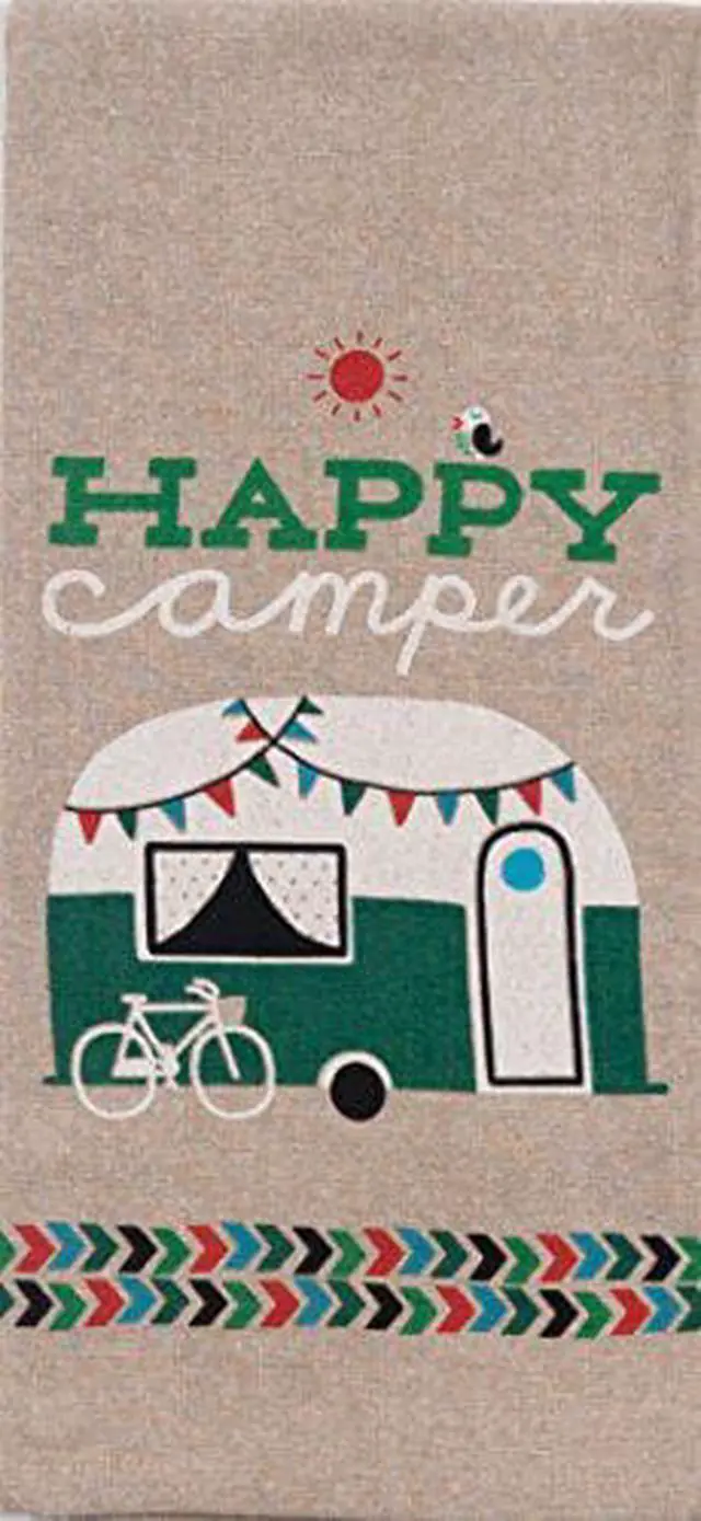Alt view image 3 of 8 - Happy Camper RV Weekend Getaway Chambray 28 Inch Kitchen Dish Tea Towel